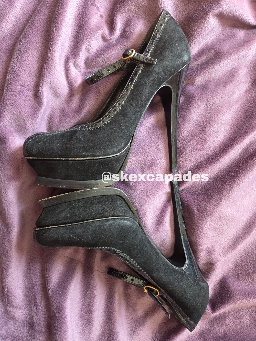 Yves Saint Laurent Black Suede Mary Jane Platform Pumps
